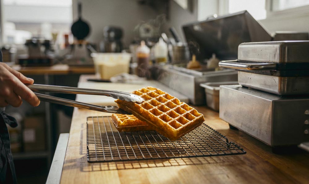 Waffles - Baking and serving process