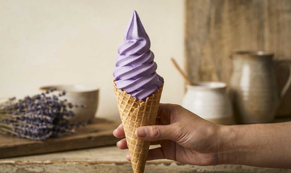 Ube Powder for Foodservice Purple ube soft serve ice cream in a waffle cone for cafés and ice cream shops